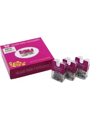 Go İthalat Glass Pıns Hyalıne Butterfly 1200 Adet Renkli Toplu Başörtü Iğnesi Şeffaf Plastik Askılıklı Kutulu (5491)