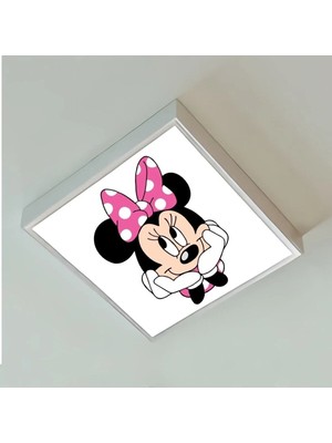 Gökyüzü Panel Farecik Çizgi Dizi Çocuk LED Lamba-Göz Yormayan AYDINLATMA-60CMX60CM Kare-Beyaz-Led-Beyaz Metal Çerçeve