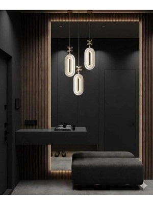 Aura Lighting Aura Lıghtıng Gold Elips 3'lü Sarkıt Modern 3 Renk LED Salon/antre/oda Avizesi (Beyaz Sarı Günışığı)