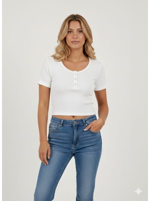 Gkc Butik Beyaz Fitilli Crop