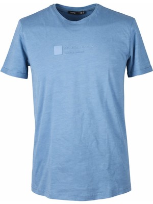 Trender Flamlı Süprem Duble Kol Saks Erkek T-Shirt 2735