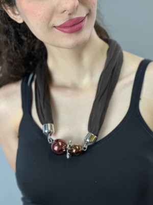 Gönülden Tasarım Kahverengi Penye Bronz Boncuklu Kadın Kolye