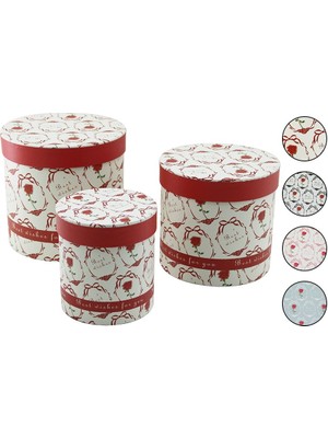 Go İthalat 3pcs Yuvarlak Çiçek Desenli - Mix Renkli Karton Hediye Kutusu 18-16-12CM (3791)