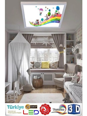 Gökyüzü Panel 60X60 Çocuk Odası Avize Modelleri, 54WAT Led, Tavana Model Avize,çocuklar Için Gök Kuşağı Yolu Avize