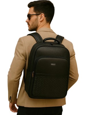 Çantachım Sırt Çantası Deri Laptop Suya Dayanıklı Siyah 15.6'' Inç