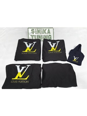 Lv Siyah Otomobil Servis Kılıfı Ön ve Arka 4parça Takım Polar Vites Topuzu Kılıfı Hediyeli