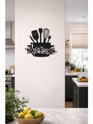 Abenova Modern Mutfak Duvar Dekoru | Çiçekli Tencere Detaylı