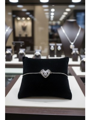 Anka Mücevherat 925 Ayar Gümüş Taşlı Kalp Kadın Bileklik