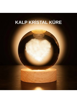 Balkan Grup Romantik Kalpli Kristal Cam Küre Usb’li Işıklı Dekoratif Obje