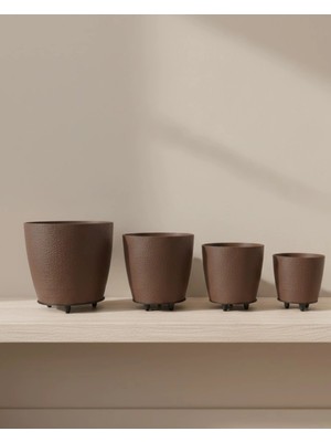 MegaSepet Mey Ithalat® 4’lü 3D Kahverengi Dekoratif Vazo Seti Modern Ayaklı Şık Saksı Takımı