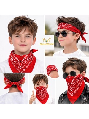 MegaSepet Mey Ithalat® Kırmızı Kovboy Fuları Çocuk Bandana Western Desenli Boyun Fuları