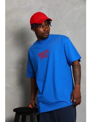 MidasTech Oversize Baskılı Bisiklet Yaka T-Shirt - Mavi