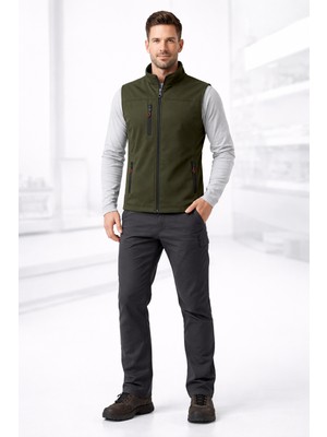 Önlemiş Önlem Iş | Erkek Softshell Yelek – Koyu Haki Suya Dayanıklı Fermuarlı Cepli Outdoor & Iş Yeleği