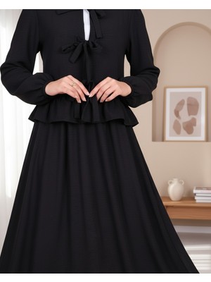 Modamorfo Önü Bağcıklı Kolu Lastikli Etekli Takım -Siyah