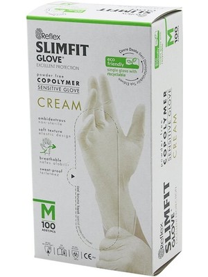 E-Bulurum Reflex Slimfit Glove KOD-029 M Krem Pudrasız Muayene Eldiven 100LÜ (5067)