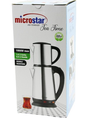 E-Bulurum Microstar Elektrikli Çelik Çay Makinesi Çaycı Set 1.8lt Su Isıtıcı+ 0.8lt Demlik 1800W 360 Derece Döenbilengövde (5067)