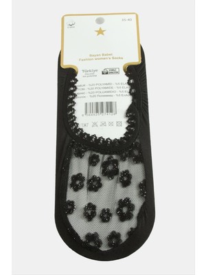 Zero Land Hnrlishp Çiçek Dantel Babet Çorap-Siyah