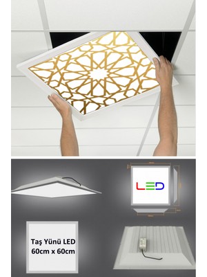 LED Asma Tavan LED Paneli, 60CM x 60CM, Sıva Altı LED Işık, Uv Baskı Avize, Kare Ama Tavan Aydınlatma, Ofis Tavan Ledi, Gökyüzü Panel 54W Desenli Aydınlatma