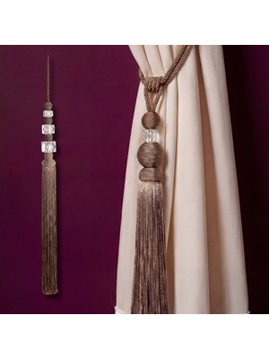 Mefaks Tekstil Akrilik Küplü Kordon Sarım Braçol Set Açık Kahverengi (2 Braçol + 1 Sarkıt)