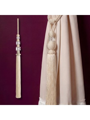 Mefaks Tekstil Akrilik Küplü Kordon Sarım Braçol Set Ekru (2 Braçol + 1 Sarkıt)