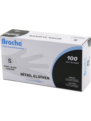 E-Bulurum Broch  S Beden Siyah Pudrasız Nitril Muayene Eldiveni  100LÜ (5067)