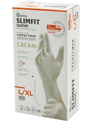 E-Bulurum Reflex Slimfit Glove KOD-028 L-Xl Krem Pudrasız Muayene Eldiven 100LÜ (5067)