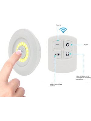 E-Bulurum 3&amp;apos;lü Uzaktan Kumandalı Pilli Yapışkanlı Kablosuz LED Spot Lambalar (5067)