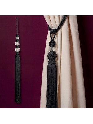 Mefaks Tekstil Akrilik Küplü Kordon Sarım Braçol Set Siyah (2 Braçol + 1 Sarkıt)