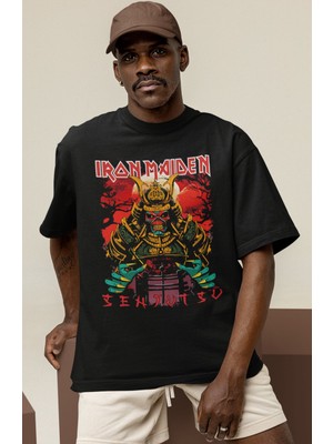 Sevbano Tasarım Iron Maiden Rock Metal Müzik Grubu Baskılı Unisex Oversize Tişört