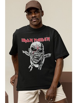 Sevbano Tasarım Iron Maiden Rock Metal Müzik Grubu Baskılı Unisex Oversize Tişört