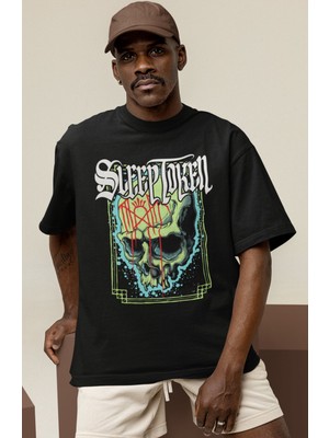 Sevbano Tasarım Sleep Token Rock Metal Müzik Grubu Baskılı Unisex Oversize Tişört