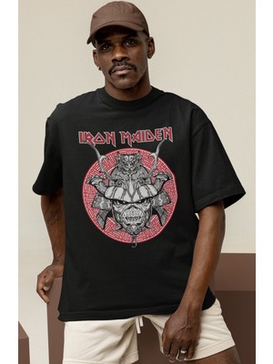 Sevbano Tasarım Iron Maiden Rock Metal Müzik Grubu Baskılı Unisex Oversize Tişört