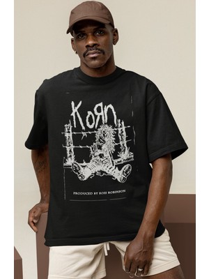 Sevbano Tasarım Korn Rock Metal Müzik Grubu Baskılı Unisex Oversize Tişört