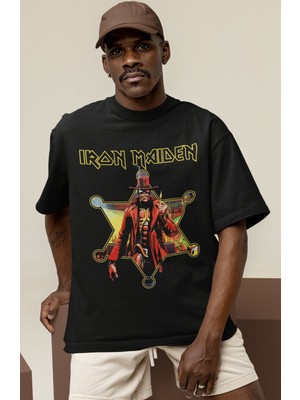Sevbano Tasarım Iron Maiden Rock Metal Müzik Grubu Baskılı Unisex Oversize Tişört