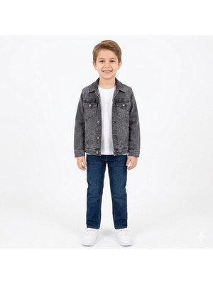 Cubbux Çocuk   Kot Mont - Düğmeli Denim Ceket Pamuklu
