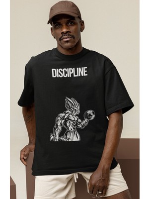 Sevbano Tasarım Disiplin Anime Fitness Bodybuilding Sporcu Gym Baskılı Unisex Oversize Tişört