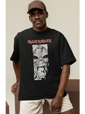 Sevbano Tasarım Iron Maiden Rock Metal Müzik Grubu Baskılı Unisex Oversize Tişört