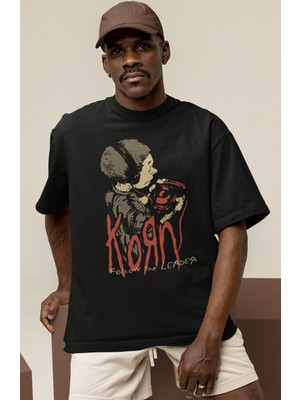 Sevbano Tasarım Korn Rock Metal Müzik Grubu Baskılı Unisex Oversize Tişört