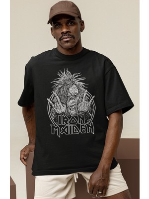 Sevbano Tasarım Iron Maiden Rock Metal Müzik Grubu Baskılı Unisex Oversize Tişört