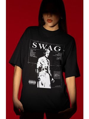 Sevbano Tasarım Justin Bieber Swag Şarkıcı Baskılı Unisex Oversize Tişört