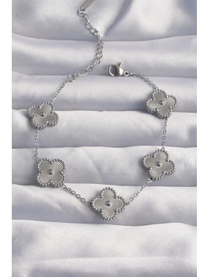 Balkan Grup 316L Çelik Gümüş Renk Motifli Yonca Bileklik