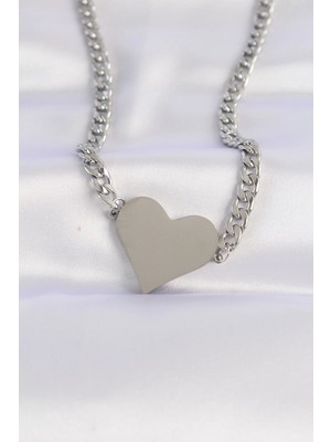 Balkan Grup 316L Çelik Zincir Gümüş Renk Düz Plaka Kalp Kolye