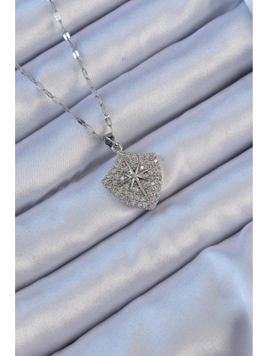 Balkan Grup 316L Çelik Zincir Gümüş Renk Zirkon Taşlı Kutup Yıldızı Kolye