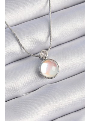 Balkan Grup 316L Çelik Gümüş Renk Beyaz Sedefli Vintage Model Kadın Kolye