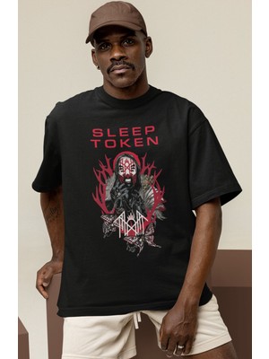 Sevbano Tasarım Sleep Token Rock Metal Müzik Grubu Baskılı Unisex Oversize Tişört
