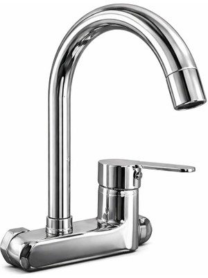 Akçay Duvardan Yüsek Deve Boynu Çıkışlı Mutfak Musluğu Aç-Kapa Mix Aplik Mutfak Bataryası