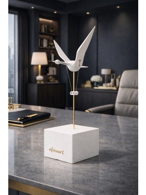 Effox Ev ve Ofis Masaüstü Dekorasyonu - Hareketli Kanatlı Kuş Heykeli 35 cm - Şarjlı Dekoratif Biblo