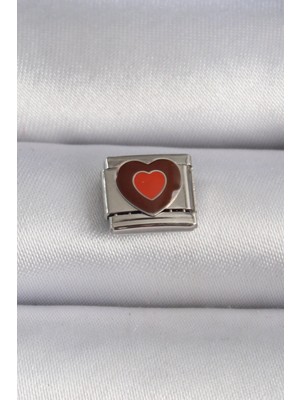 Balkan Grup 316L Çelik Gümüş Renk Kahverengi Kalp Işlemeli Nomination Charm