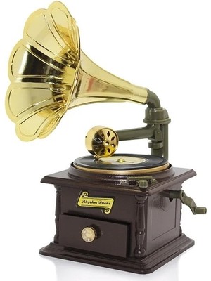 Nemere Nostaljik Gramofon Müzik Kutusu Dekoratif Hediyelik Biblo 25X12 cm