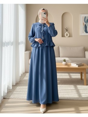 Modamorfo Önü Bağcıklı Kolu Lastikli Etekli Takım -Indigo